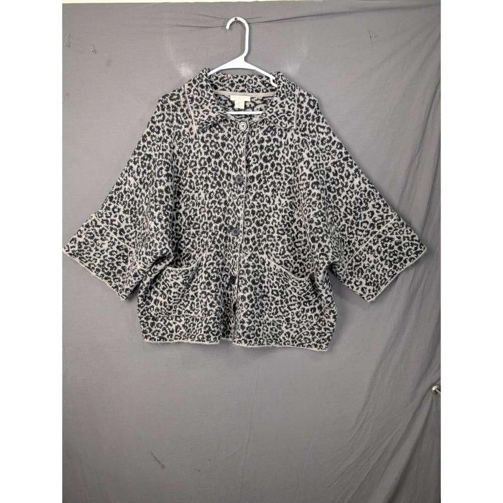 Christian Siriano New York Leopard Print Wool Blend Cardigan Jacket L